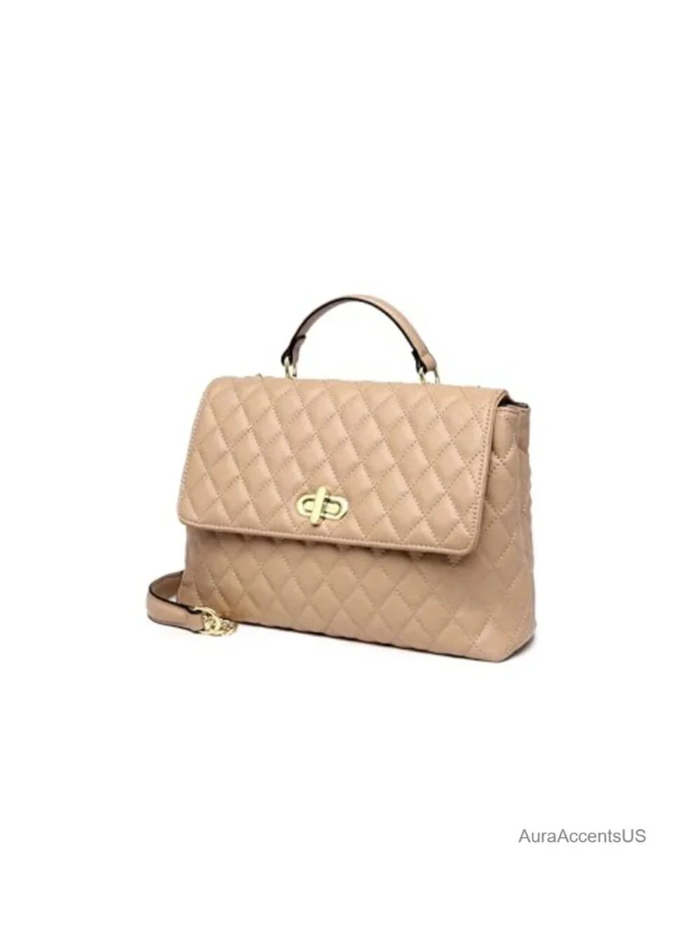 Quilted Vegan Leather Crossbody Bag with Flap Gold Hardware Chain